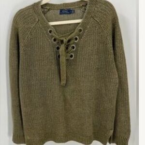 Polo Ralph Lauren green Lace-up Linen Sweater Size L